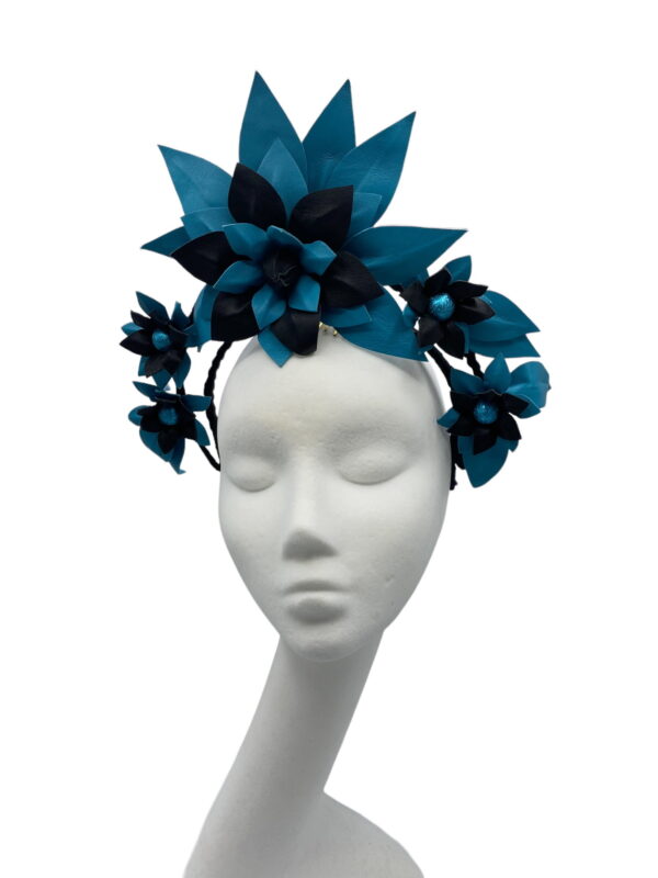 Navy and blue leather flower crown.